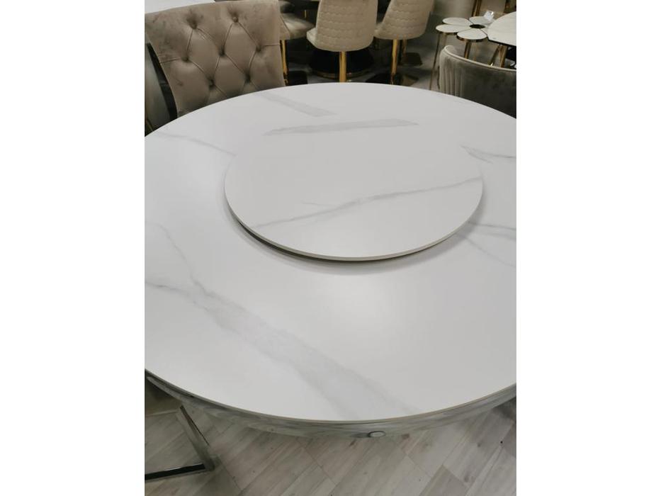 стол обеденный Linhai Lanzhu Мелоди  (белый мрамор, серебро)