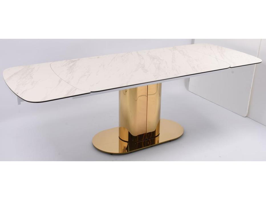 стол обеденный Linhai Lanzhu Моника раскладной (белая керамика, золото)