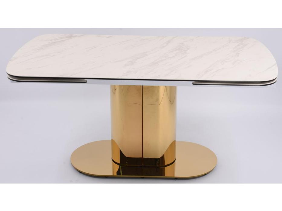 стол обеденный Linhai Lanzhu Моника раскладной (белая керамика, золото)
